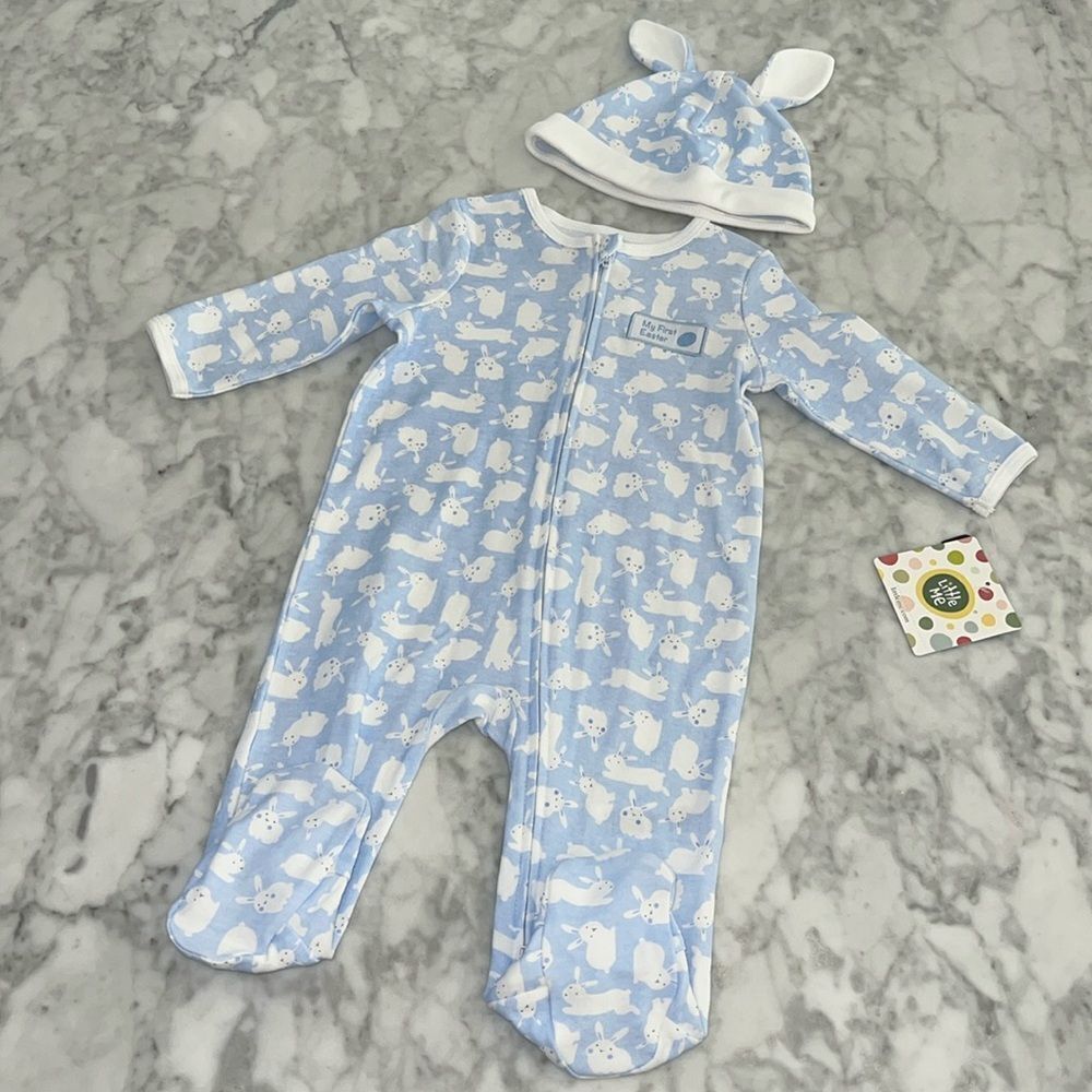 Little Me Bunny Footie with Hat 6M